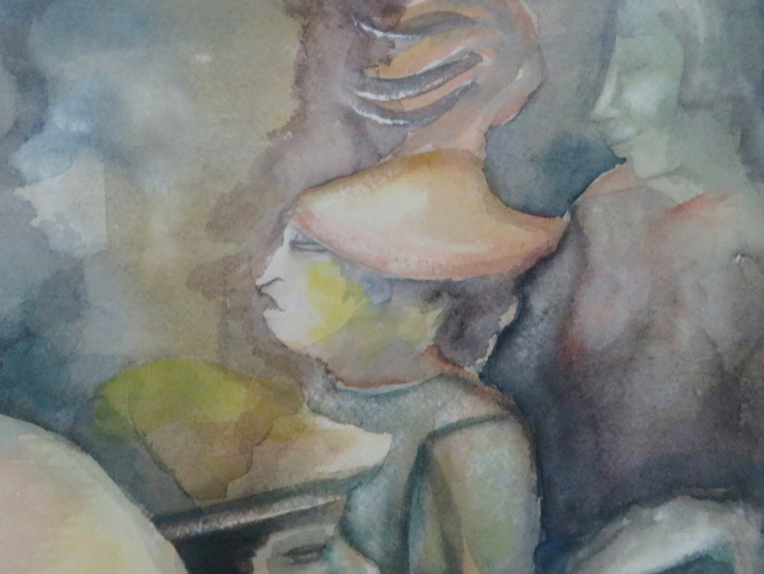 Cubist-Influenced Figural Watercolor
