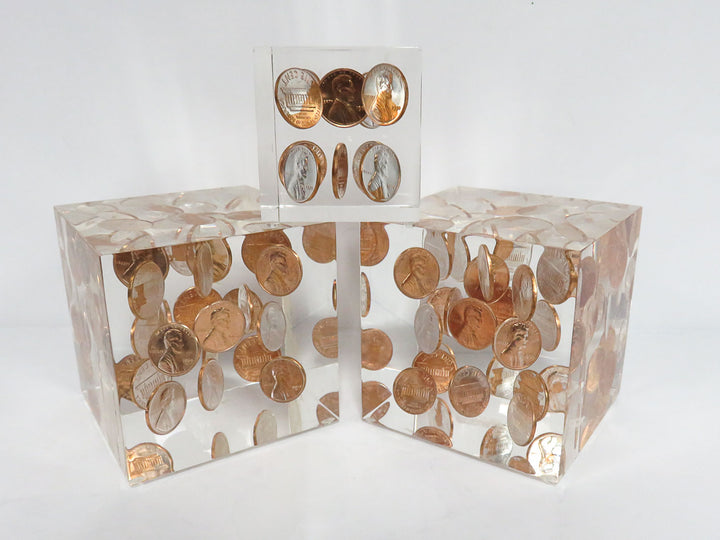 Lucite Penny Cube Trio