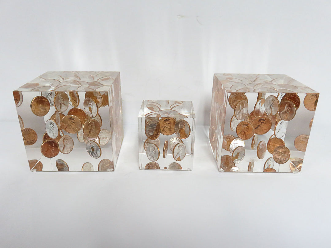 Lucite Penny Cube Trio