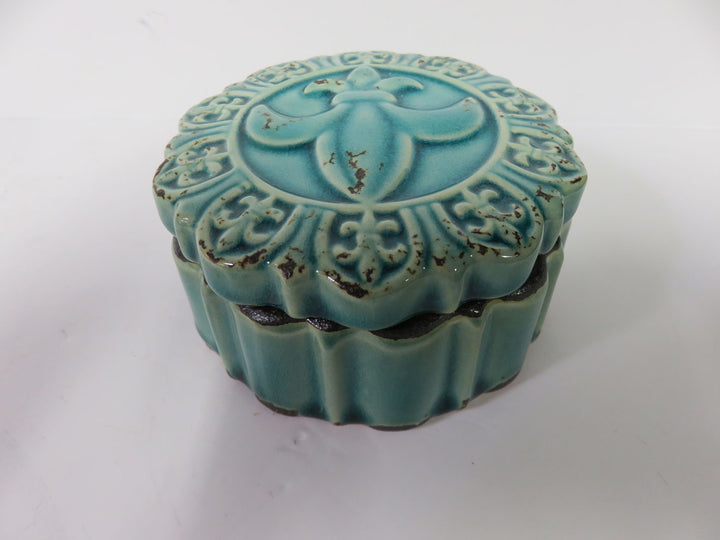 Teal Pottery Trinket Box