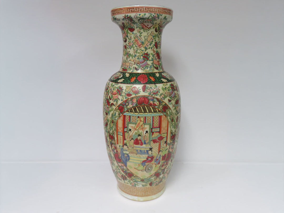 Asian Rose Medallion Floor Vase