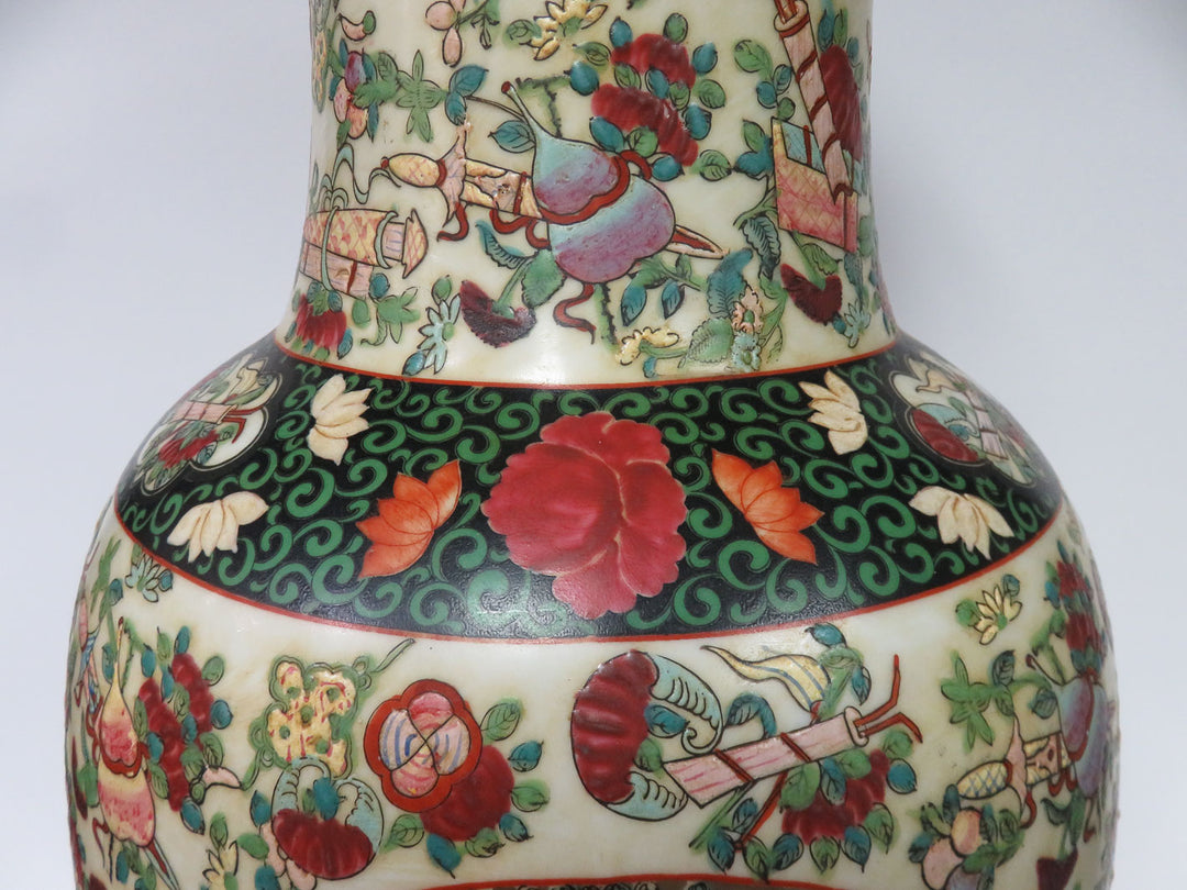 Asian Rose Medallion Floor Vase