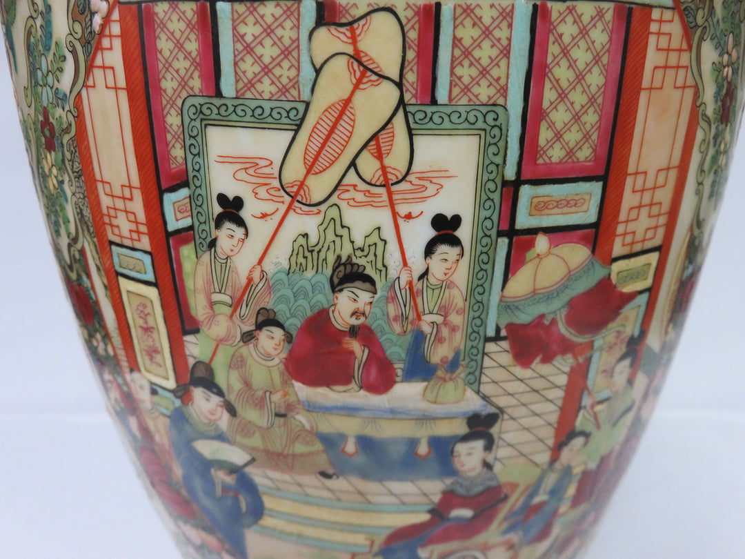 Asian Rose Medallion Floor Vase