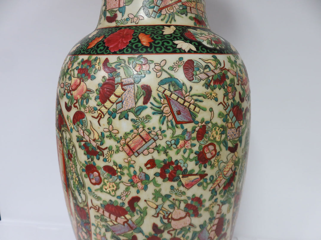 Asian Rose Medallion Floor Vase