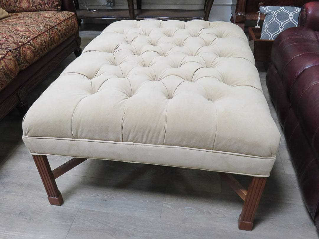Tufted Beige Ultrasuede Ottoman