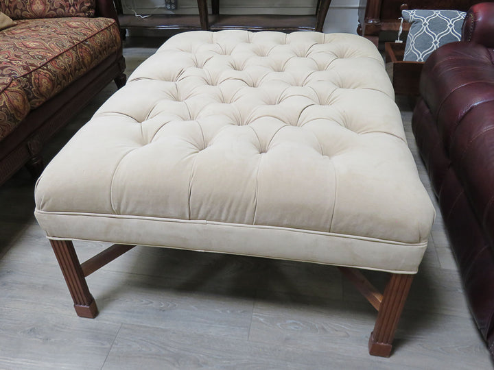 Tufted Beige Ultrasuede Ottoman