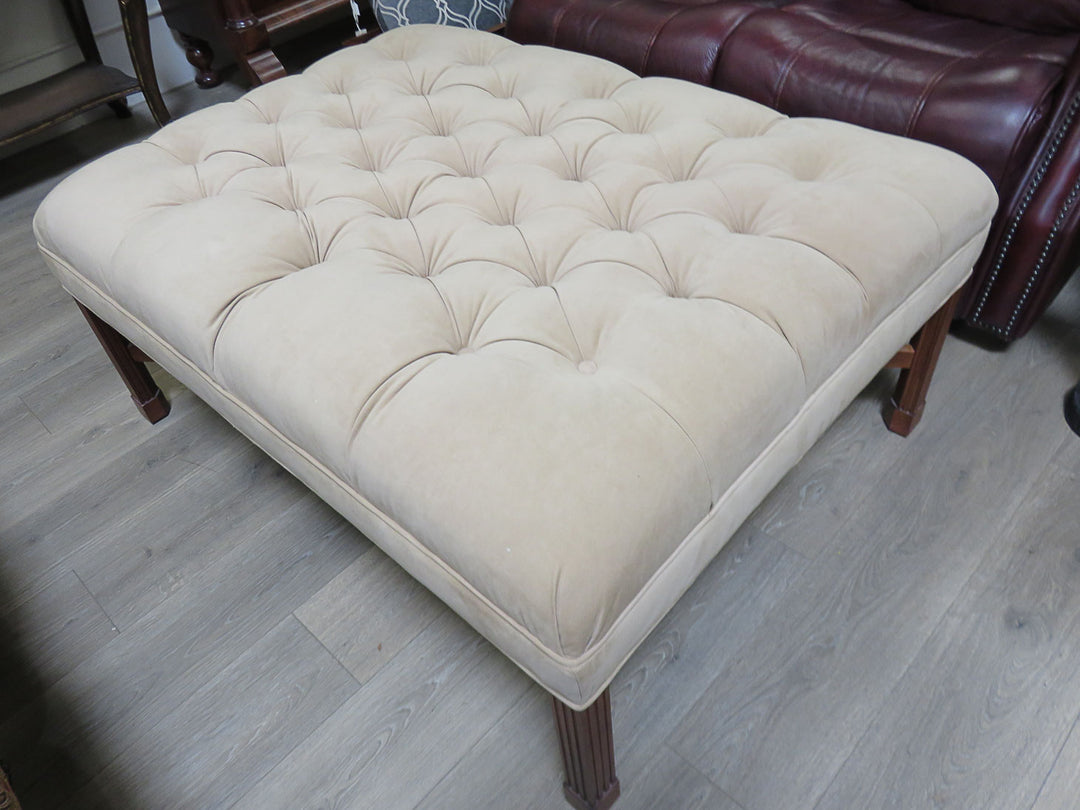 Tufted Beige Ultrasuede Ottoman