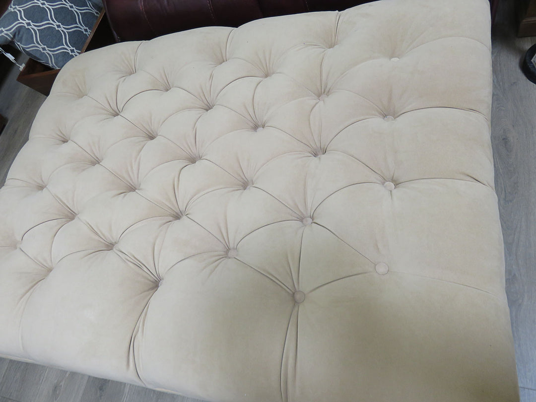 Tufted Beige Ultrasuede Ottoman