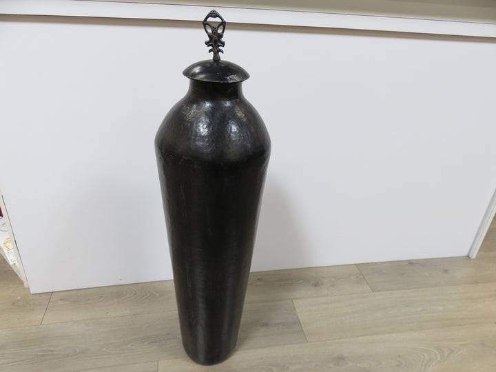 Tall Black Lidded Vessel