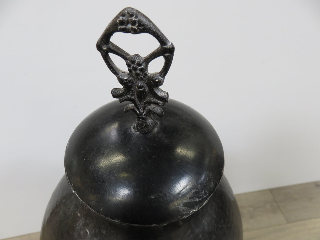 Tall Black Lidded Vessel