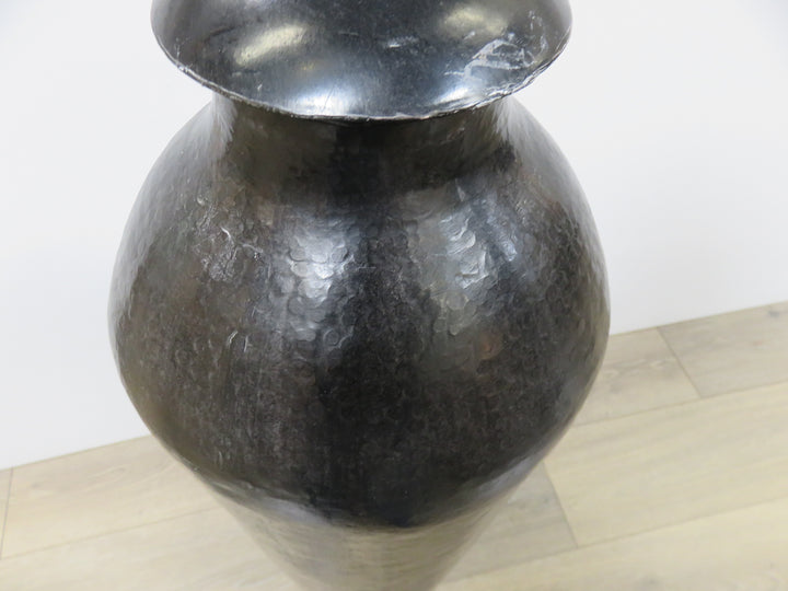 Tall Black Lidded Vessel