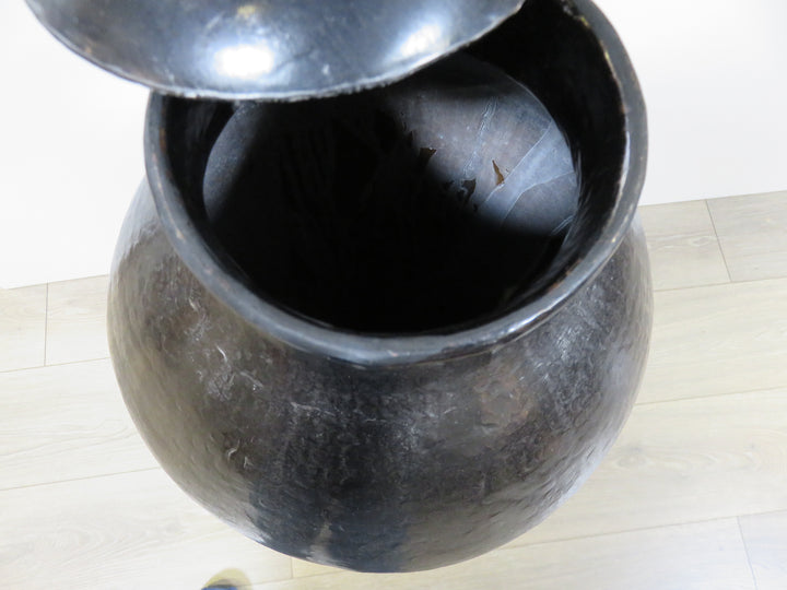 Tall Black Lidded Vessel