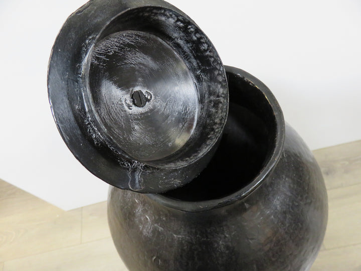 Tall Black Lidded Vessel