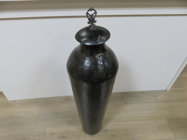 Tall Black Lidded Vessel