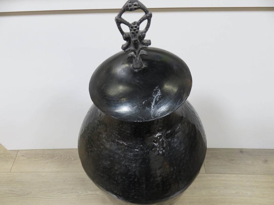 Tall Black Lidded Vessel