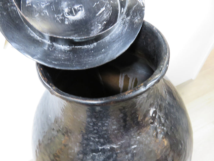 Tall Black Lidded Vessel