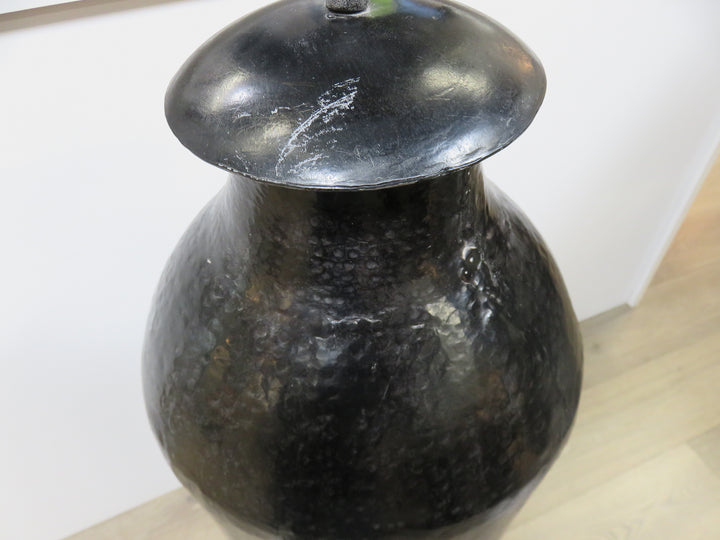 Tall Black Lidded Vessel