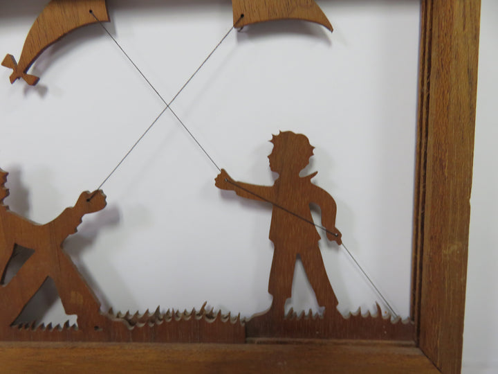 Vintage Woodcut Boys with Kites