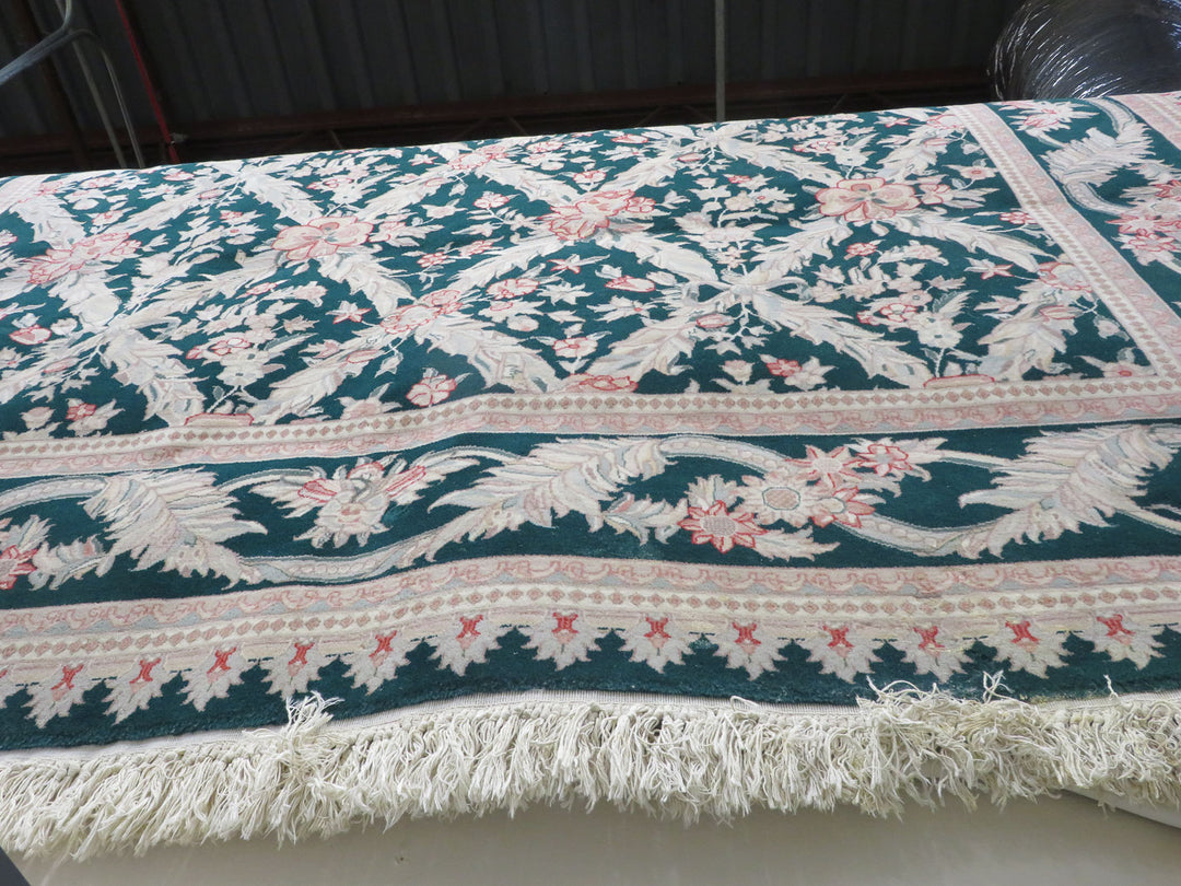 Dark Green Floral Area Rug