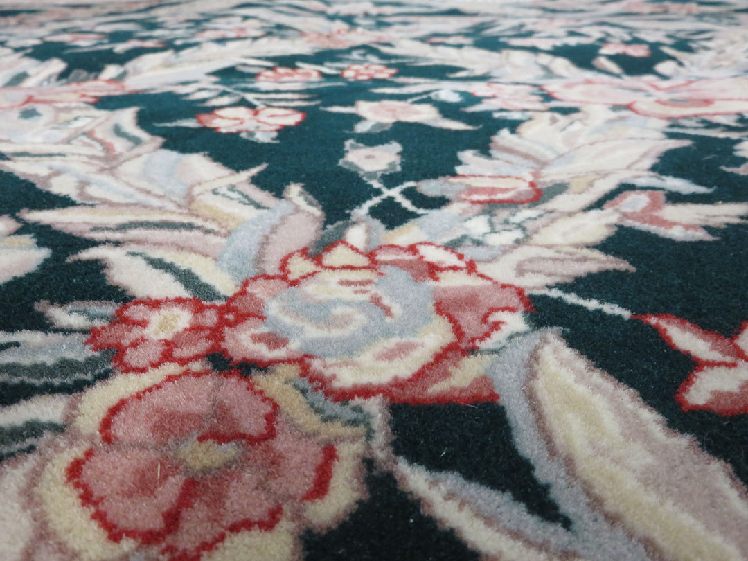 Dark Green Floral Area Rug