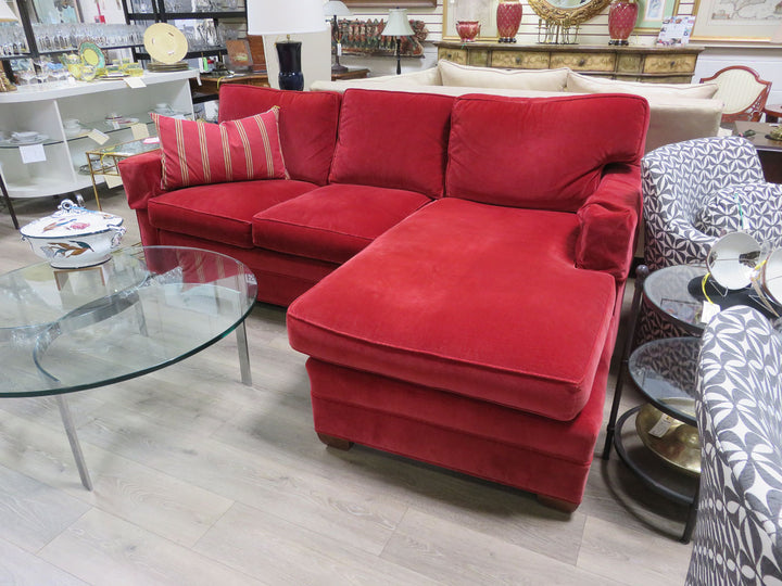 Red Velvet Sofa with Chaise