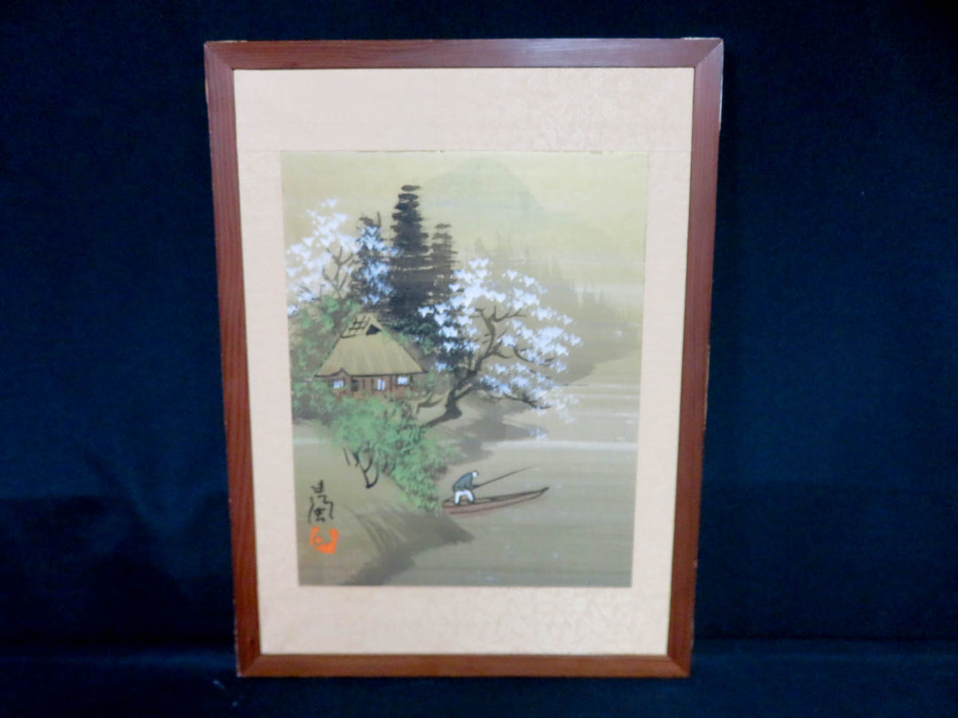 Silk Artwork Fishing Scene