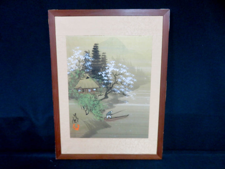 Silk Artwork Fishing Scene