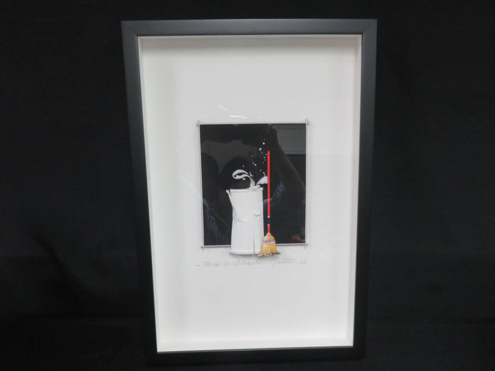 "Trash Can with Broom" Shadowbox Art