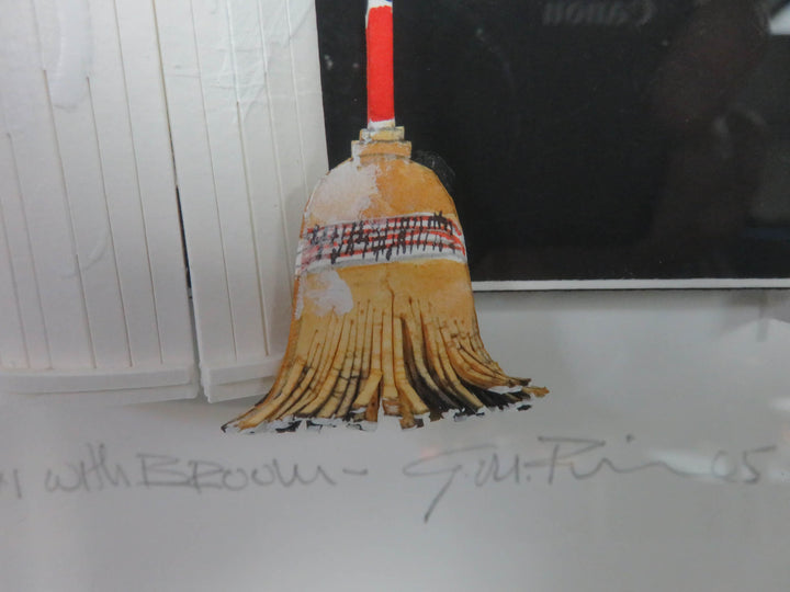 "Trash Can with Broom" Shadowbox Art