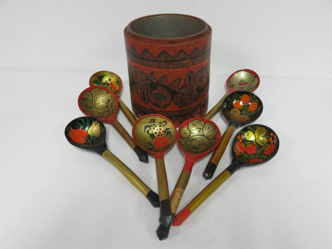 Folk Art Khokhloma Spoons & Vessel