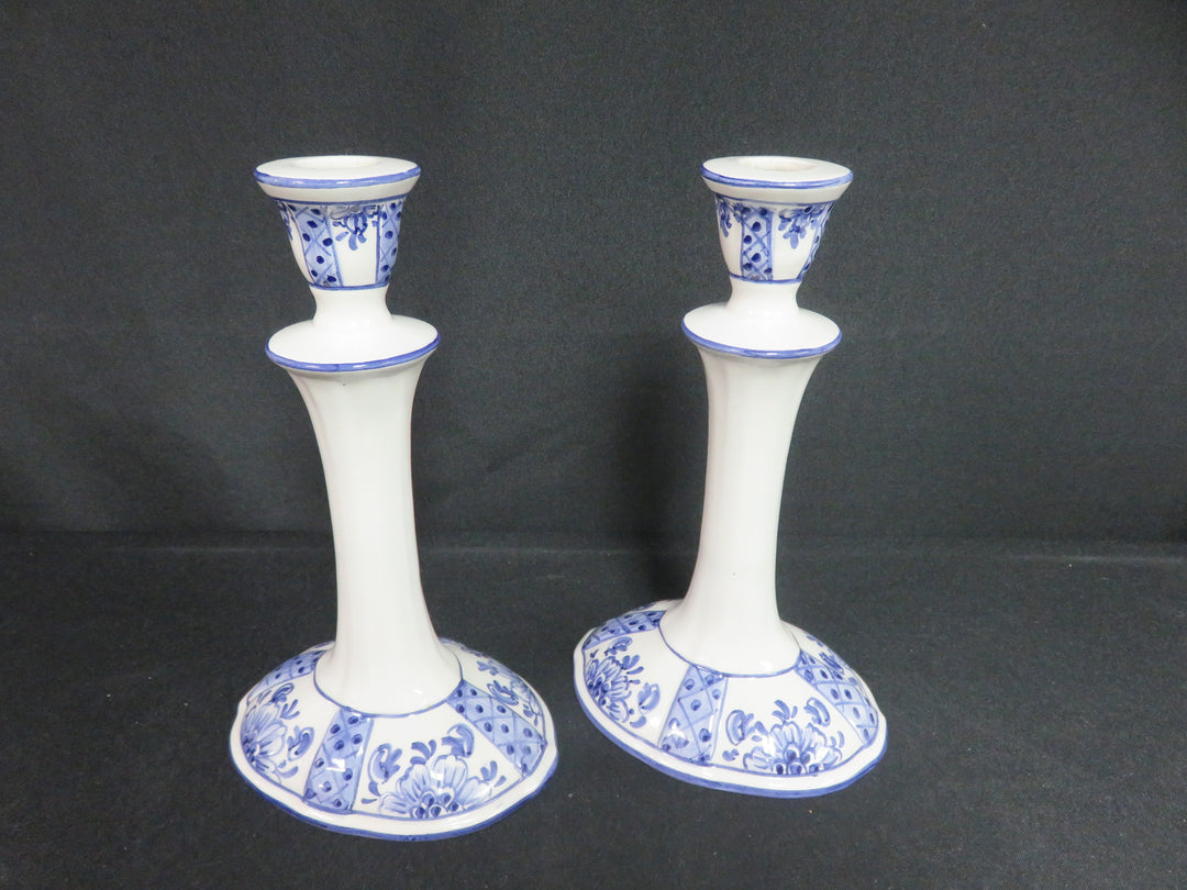 Pair of Blue and White Candlesticks