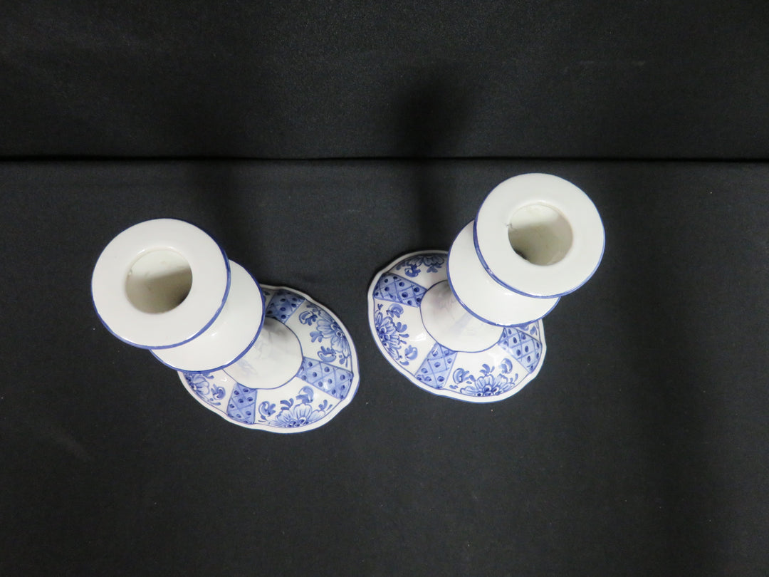 Pair of Blue and White Candlesticks