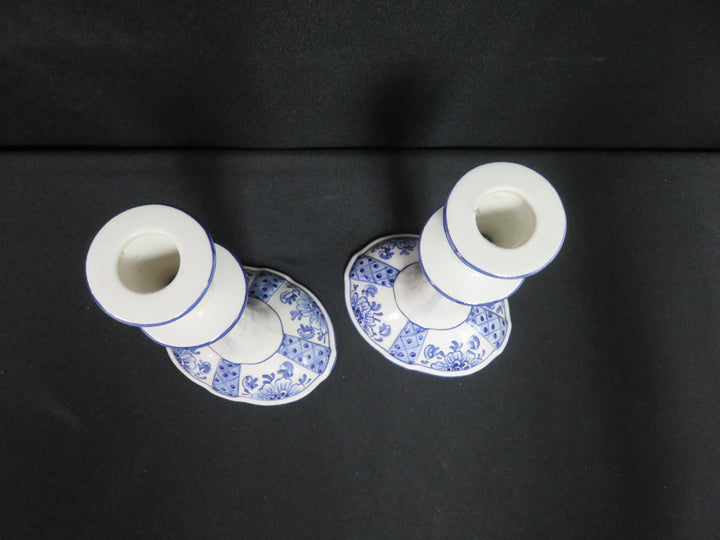 Pair of Blue and White Candlesticks