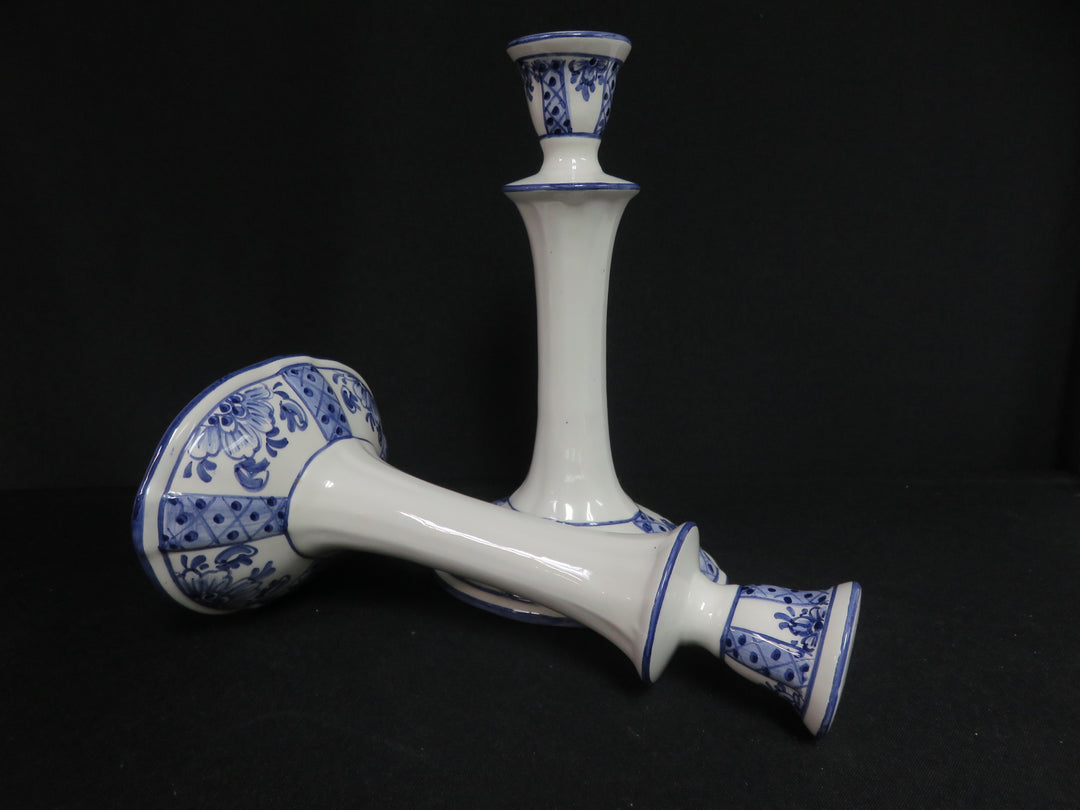 Pair of Blue and White Candlesticks