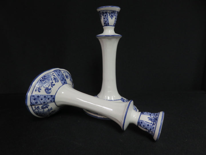 Pair of Blue and White Candlesticks