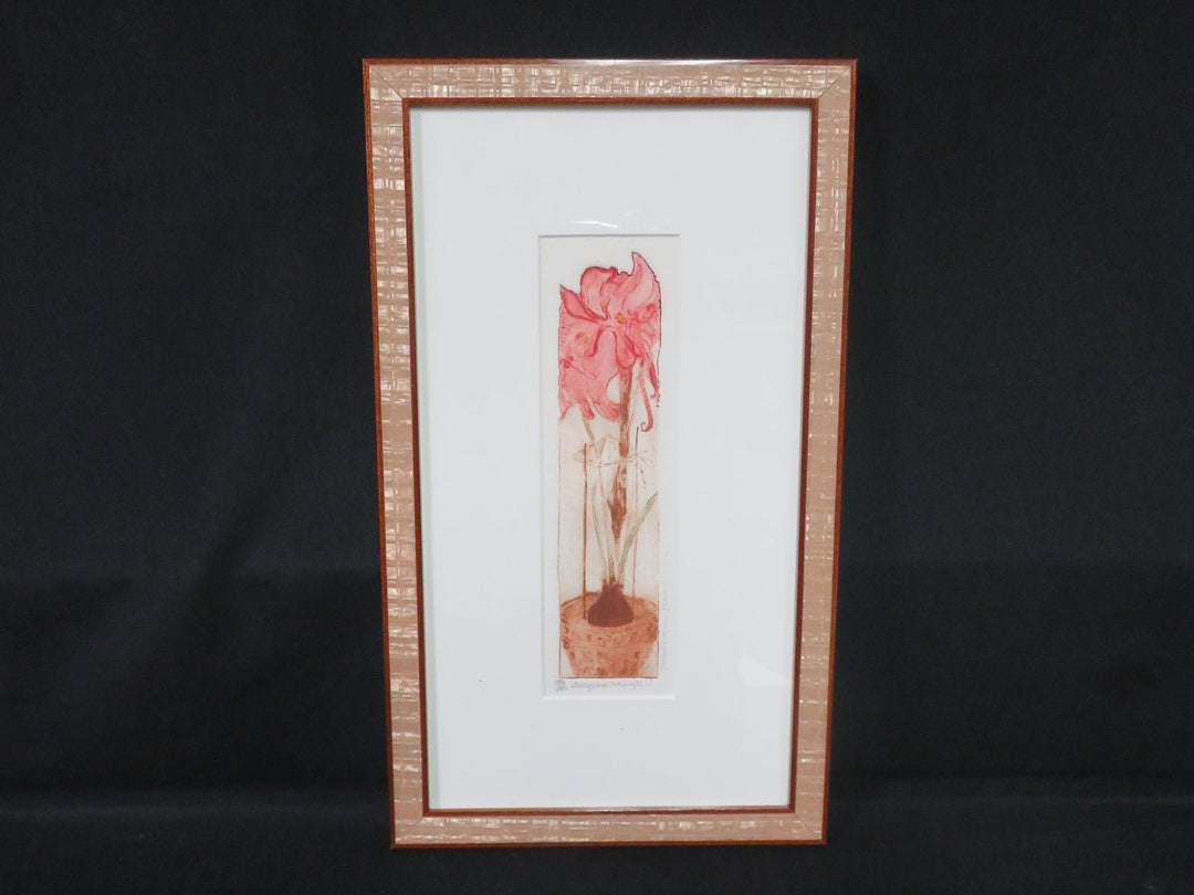 "Sanguine Amaryllis" Hand Colored Etching