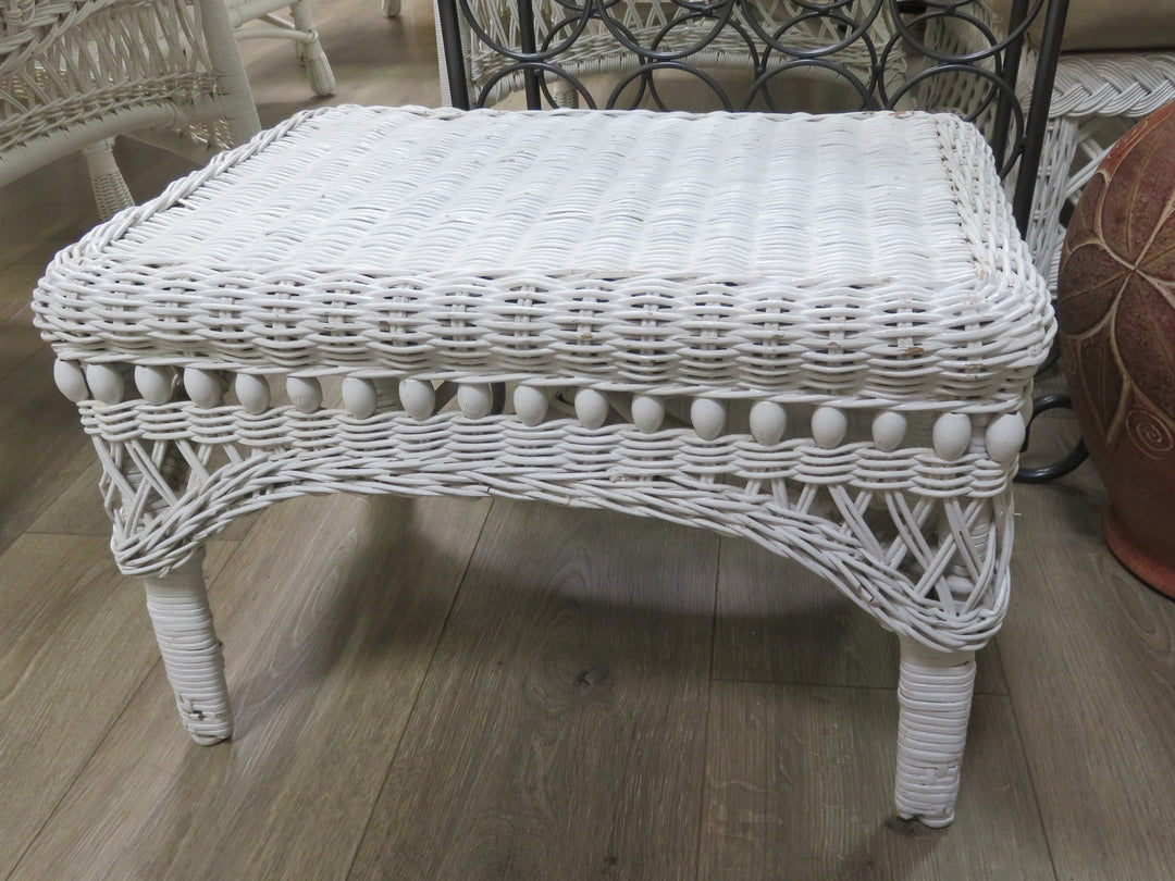 White Wicker Footstool
