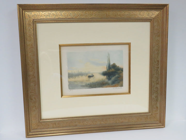 River Scene Lithograph