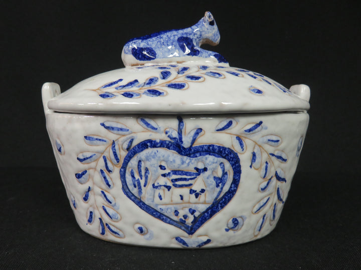 Covered Blue & White Bowl