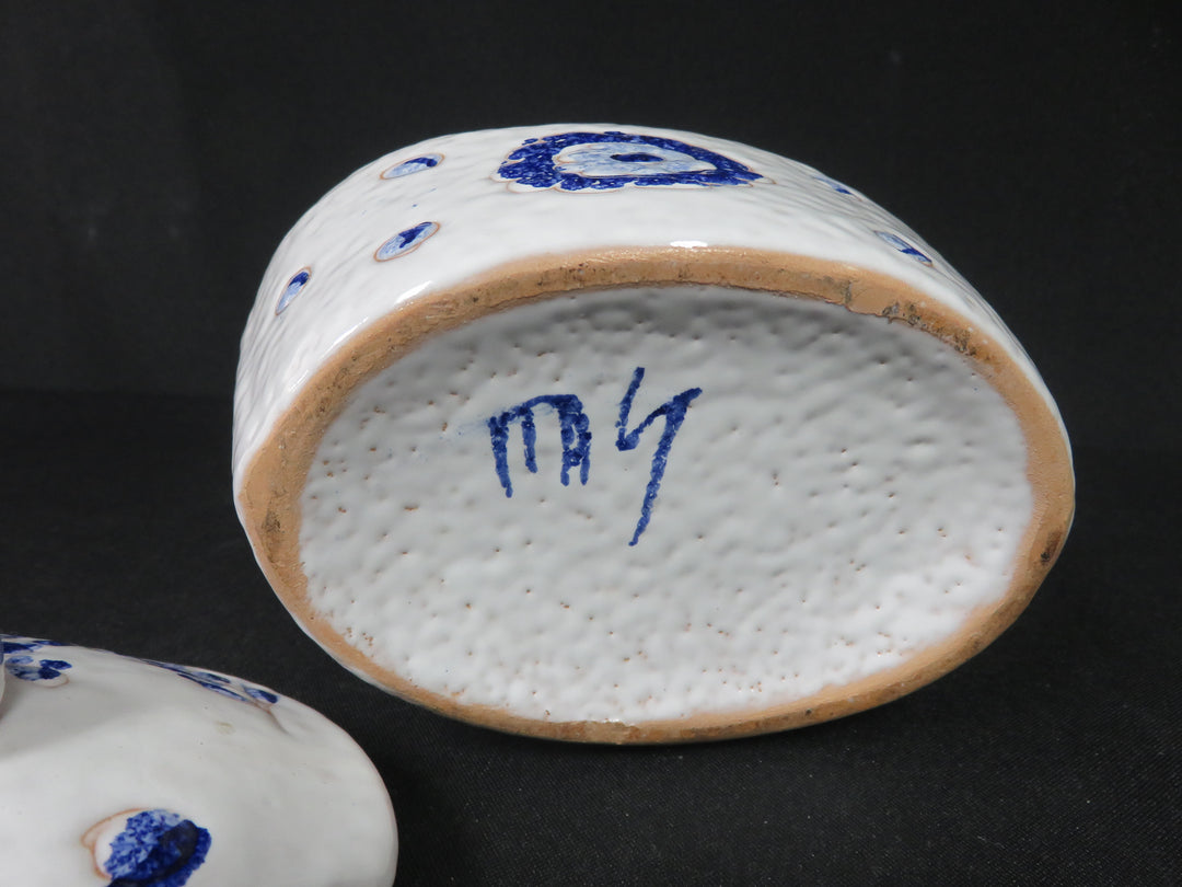 Covered Blue & White Bowl