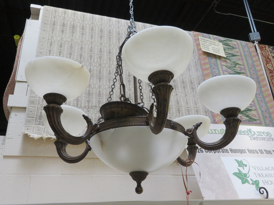 Bronzed Metal & Frosted Glass Chandelier