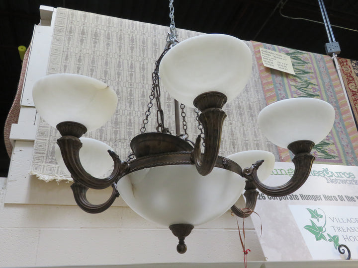 Bronzed Metal & Frosted Glass Chandelier