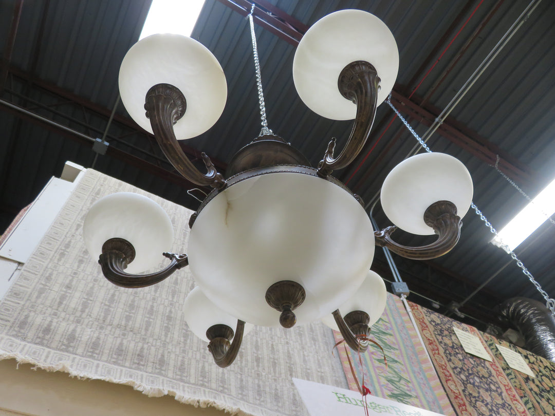Bronzed Metal & Frosted Glass Chandelier