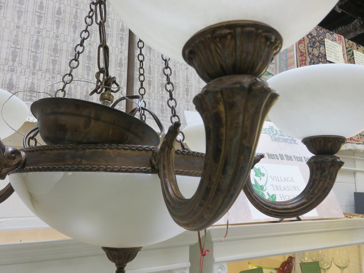 Bronzed Metal & Frosted Glass Chandelier