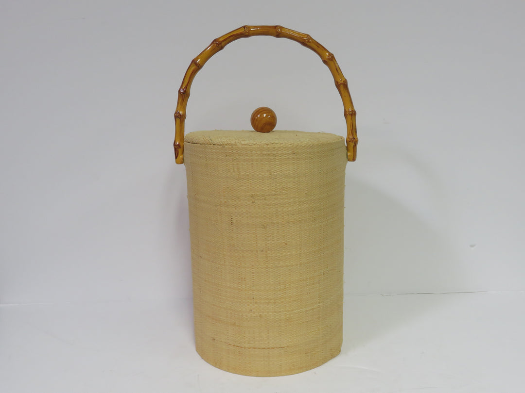 MCM Grass Cloth Ice Bucket & Tongs