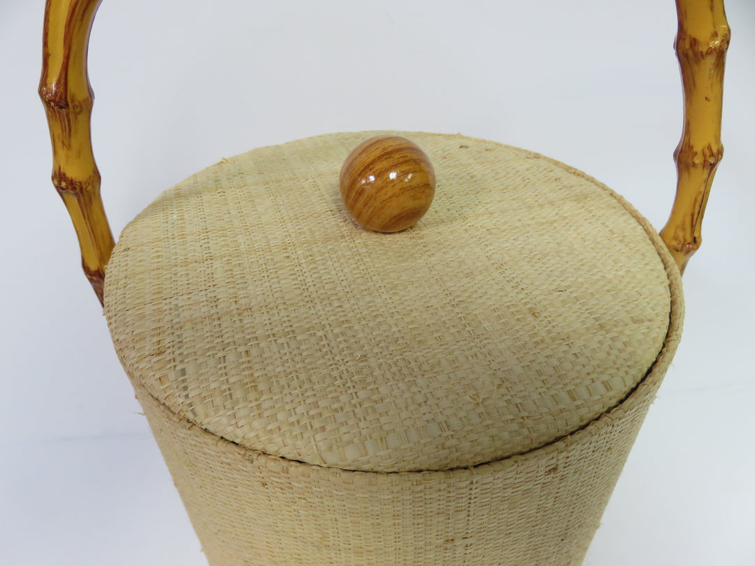 MCM Grass Cloth Ice Bucket & Tongs
