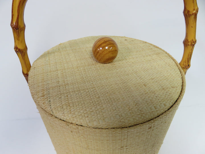 MCM Grass Cloth Ice Bucket & Tongs