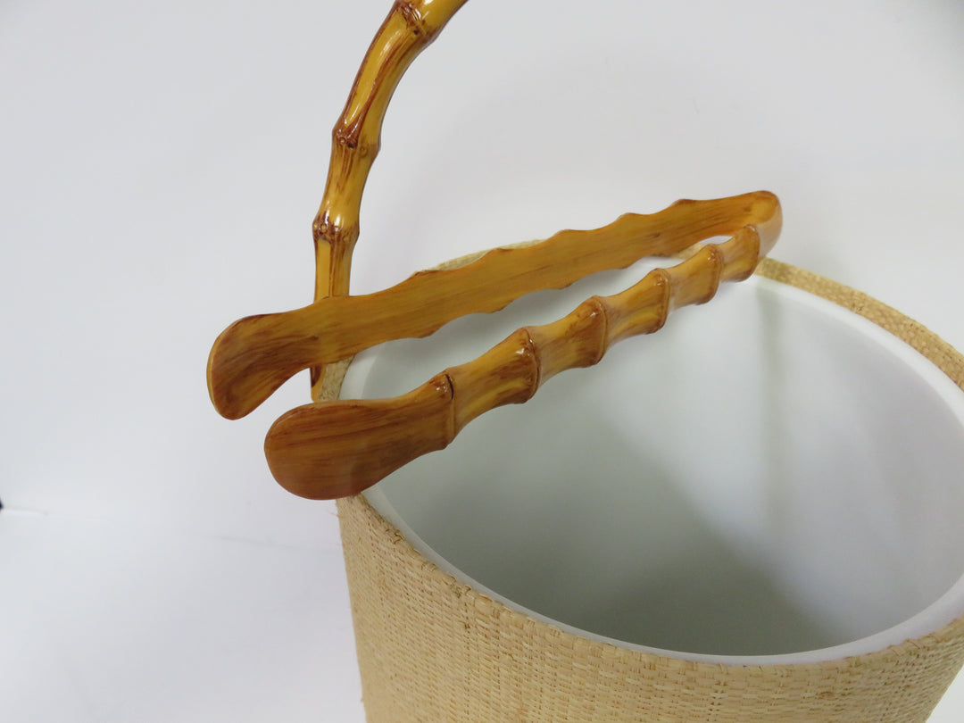 MCM Grass Cloth Ice Bucket & Tongs