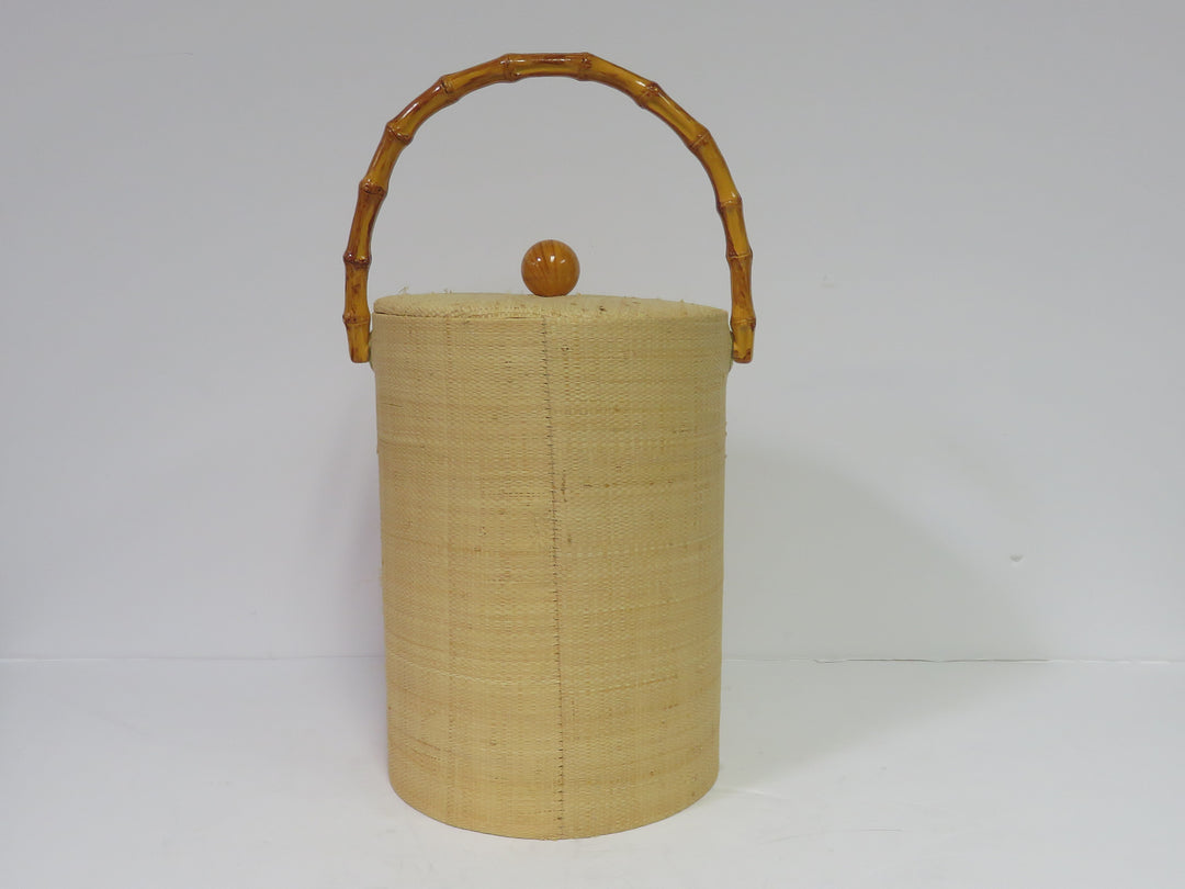 MCM Grass Cloth Ice Bucket & Tongs