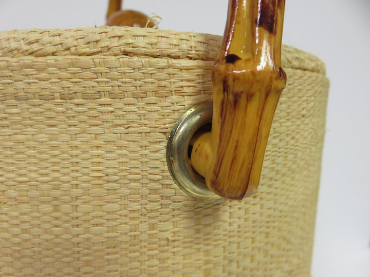 MCM Grass Cloth Ice Bucket & Tongs